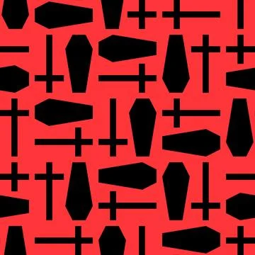 Coffin and cross pattern seamless. Cemetery background. Stock Illustration
