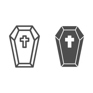 Coffin with cross line and solid icon, halloween concept, preparing dead for 스톡 일러스트