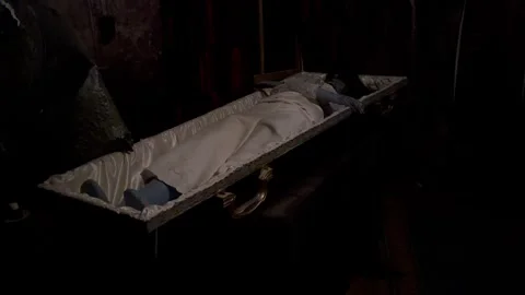 A coffin with a dead man Stock Footage 257832672