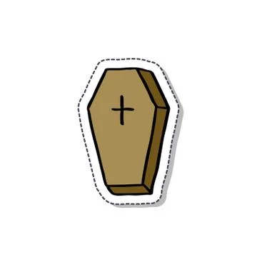 Coffin doodle icon, vector sticker illustration Stock Illustration
