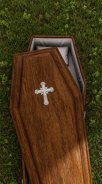 Coffin on green grass Stock Illustration