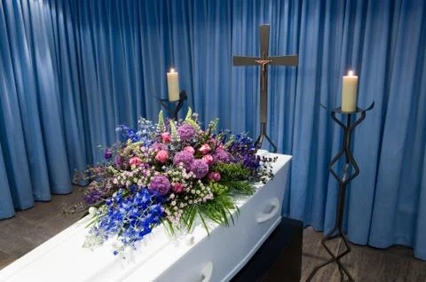Coffin in mortuary Stock Photos