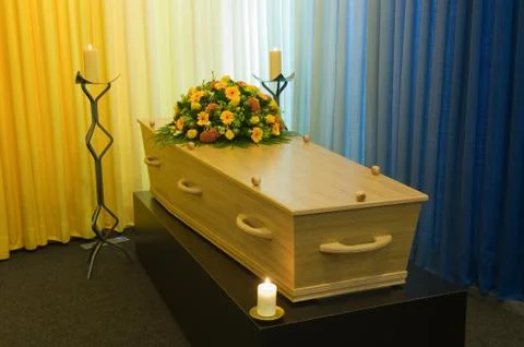 Coffin in mortuary Stock Photos