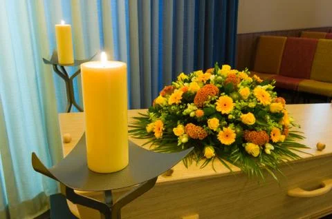 Coffin in mortuary Stock Photos