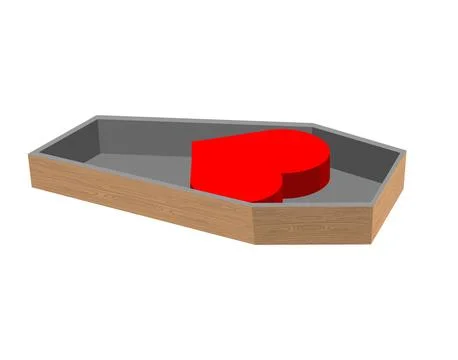 Coffin with a red heart inside, symbolizing lost love, heartbreak, and emot.. Stock Illustration