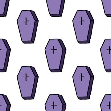 Coffin seamless doodle pattern, vector illustration Stock Illustration