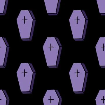 Coffin seamless doodle pattern, vector illustration Illustrazione stock