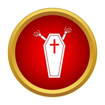 Coffin with skeleton hands rising icon Stock Illustration