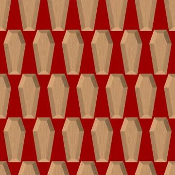 Coffins seamless pattern on a red background. Wooden coffin. Vector backgroun Illustrazione stock