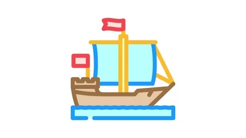 Cog ancient ship color icon animation Stock Footage 327259682