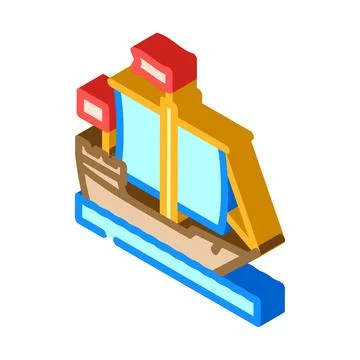 Cog ancient ship isometric icon vector illustration Stock Illustration