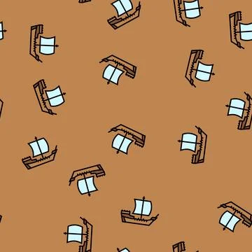 Cog ancient ship vector seamless pattern Stock Illustration