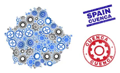 Cog Collage Vector Cuenca Province Map and Grunge Seals Illustrazione stock