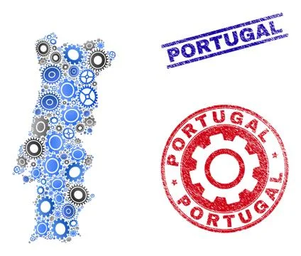 Cog Collage Vector Portugal Map and Grunge Seals Ilustración de archivo