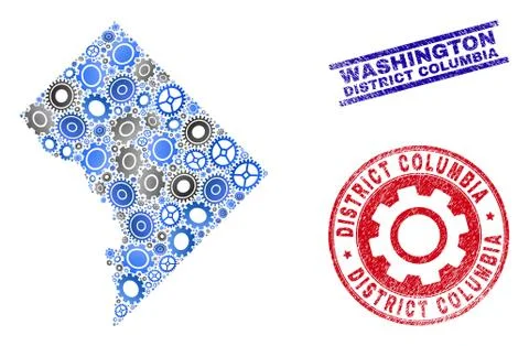 Cog Collage Vector Washington District Columbia Map and Grunge Seals Stock Illustration
