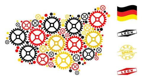 Cog Composition Leon Province Map in German Flag Colors and Grunge Seals イラスト素材