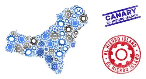 Cog Composition Vector El Hierro Island Map and Grunge Stamps Stock Illustration