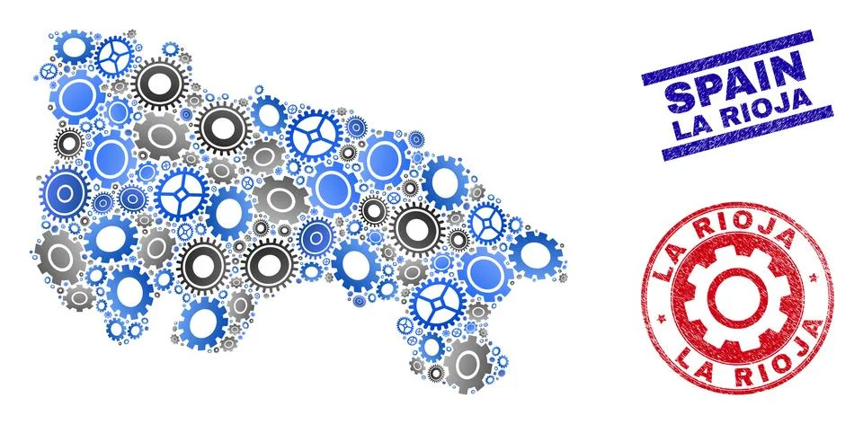 Cog Composition Vector La Rioja of Spain Map and Grunge Stamps Stock Illustration