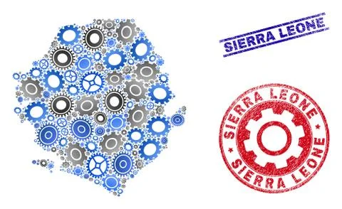 Cog Composition Vector Sierra Leone Map and Grunge Seals Ilustración de archivo