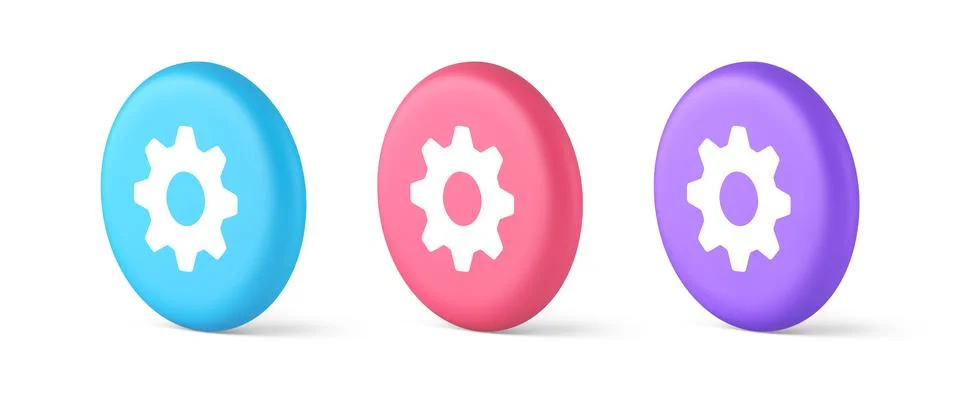 Cog gear button web technology setting repair business interface 3d realistic Stock Illustration