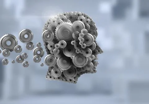 Cog head with bright background Illustrazione stock