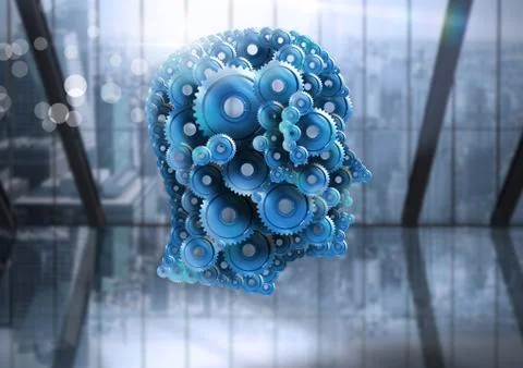 Cog head with bright window background Ilustración de archivo