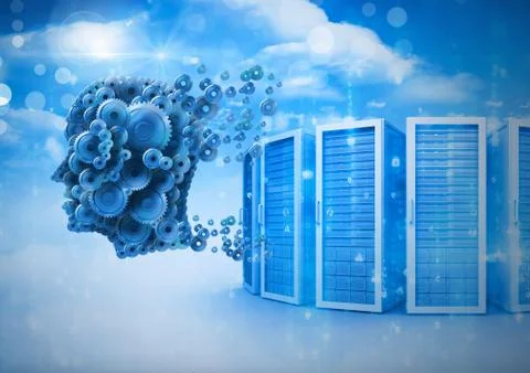 Cog head next to servers Stock Illustration