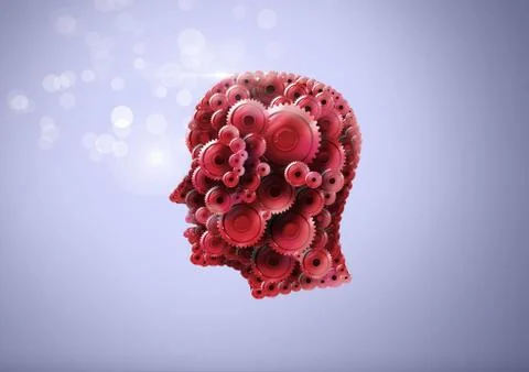 Cog head with purple background Illustrazione stock