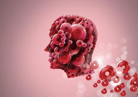 Cog head with red background Illustrazione stock