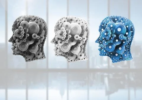 Cog heads with bright background Ilustración de archivo