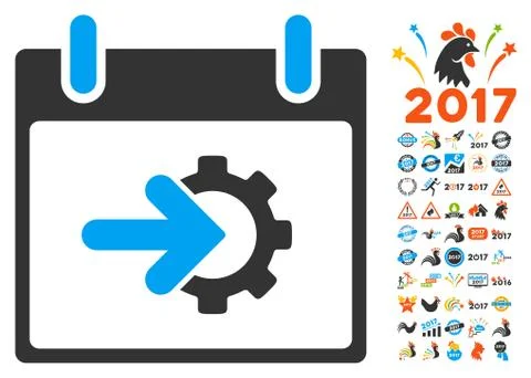 Cog Integration Calendar Day Flat Vector Icon With Bonus Stock Illustration