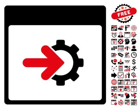 Cog Integration Calendar Page Flat Vector Icon With Bonus Stockillustratie