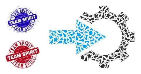 Cog Integration Mosaic of Spalls with Team Spirit Grunge Seal Stamps Stock Illustration