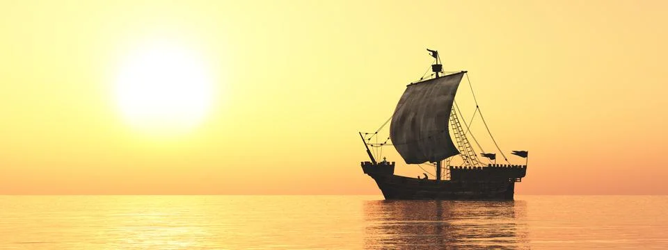 Cog ship at sunset Stock Illustration