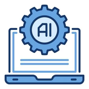 Cog Wheel and Artificial Intelligence Laptop vector AI Settings colored ico.. 스톡 일러스트