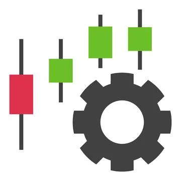 Cog Wheel with Candlestick Chart vector icon or logo element Stock Illustration
