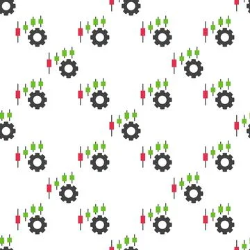 Cog Wheel with Candlestick Chart vector seamless pattern Stock Illustration