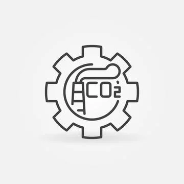 Cog Wheel with Carbon Dioxide CO2 linear vector icon Stock Illustration