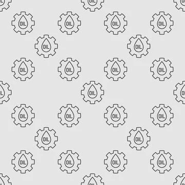 Cog Wheel with Oil Drop vector outline seamless pattern Stock Illustration