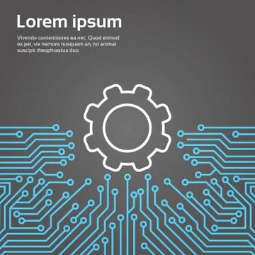 Cog Wheel Over Computer Chip Moterboard Background Network Data Center System Stock Illustration