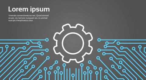 Cog Wheel Over Computer Chip Moterboard Background Network Data Center System Illustrazione stock