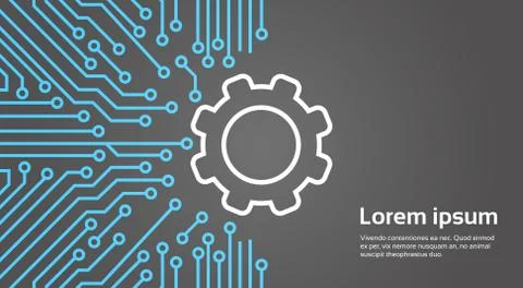 Cog Wheel Over Computer Chip Moterboard Background Network Data Center System Stock Illustration