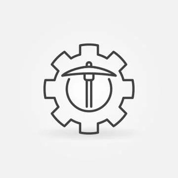 Cog Wheel with Pick Axe line vector concept icon Illustrazione stock