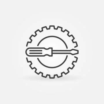Cog Wheel with Screwdriver line vector concept icon Stock Illustration