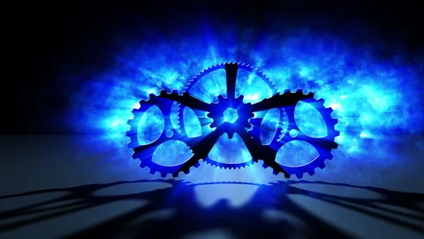 Cog wheels with strong back light casting shadows and lightbeams Video stock 170747284