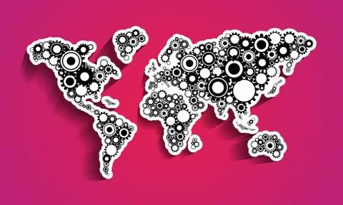 Cog Wheels World Map Stock Illustration