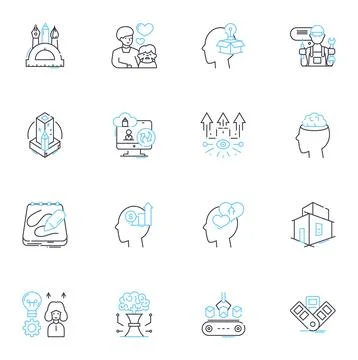 Cogitation linear icons set. Reflection, Contemplation, Rumination, Pondering Stock Illustration