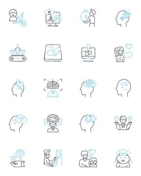 Cogitation linear icons set. Reflection, Contemplation, Rumination, Pondering Stock Illustration