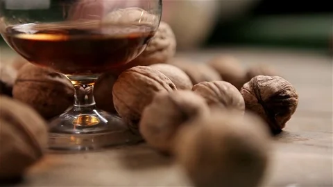 Cognac and Nuts Stock Footage 76350736