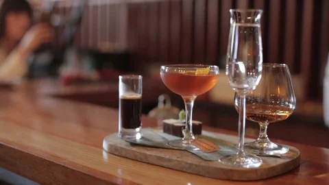 Cognac Cocktail Serving Board Stock Footage 77033472